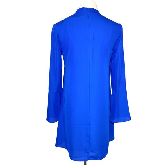 Amanda Uprichard Amherst Choker Tie Neck Bell Sleeve Mini Dress Royal Blue Small - Picture 3 of 13